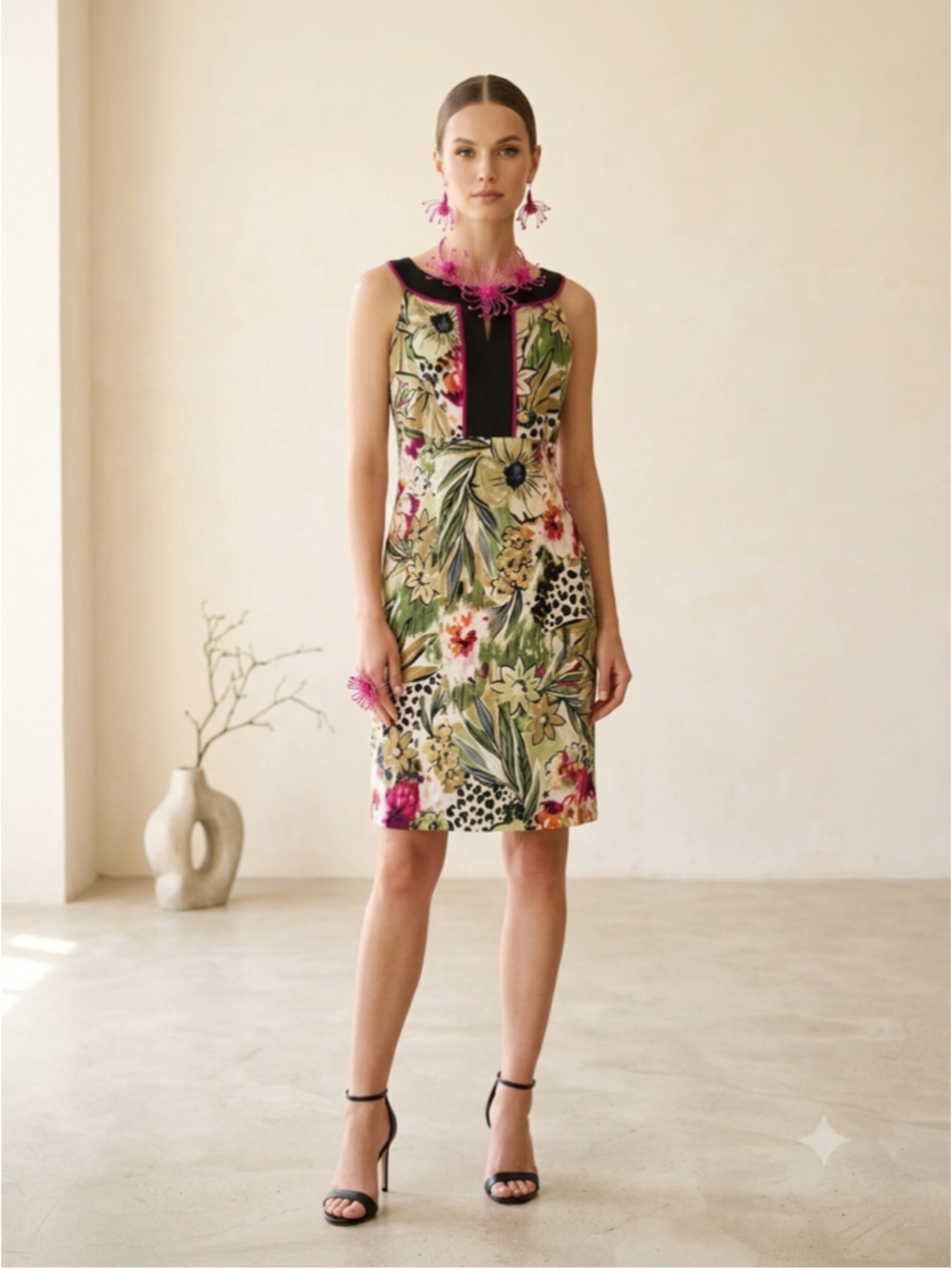 ALYX Limited Vintage Y2K Floral Shift Dress Size 8 Sheath Hot Pink Trim Animal P